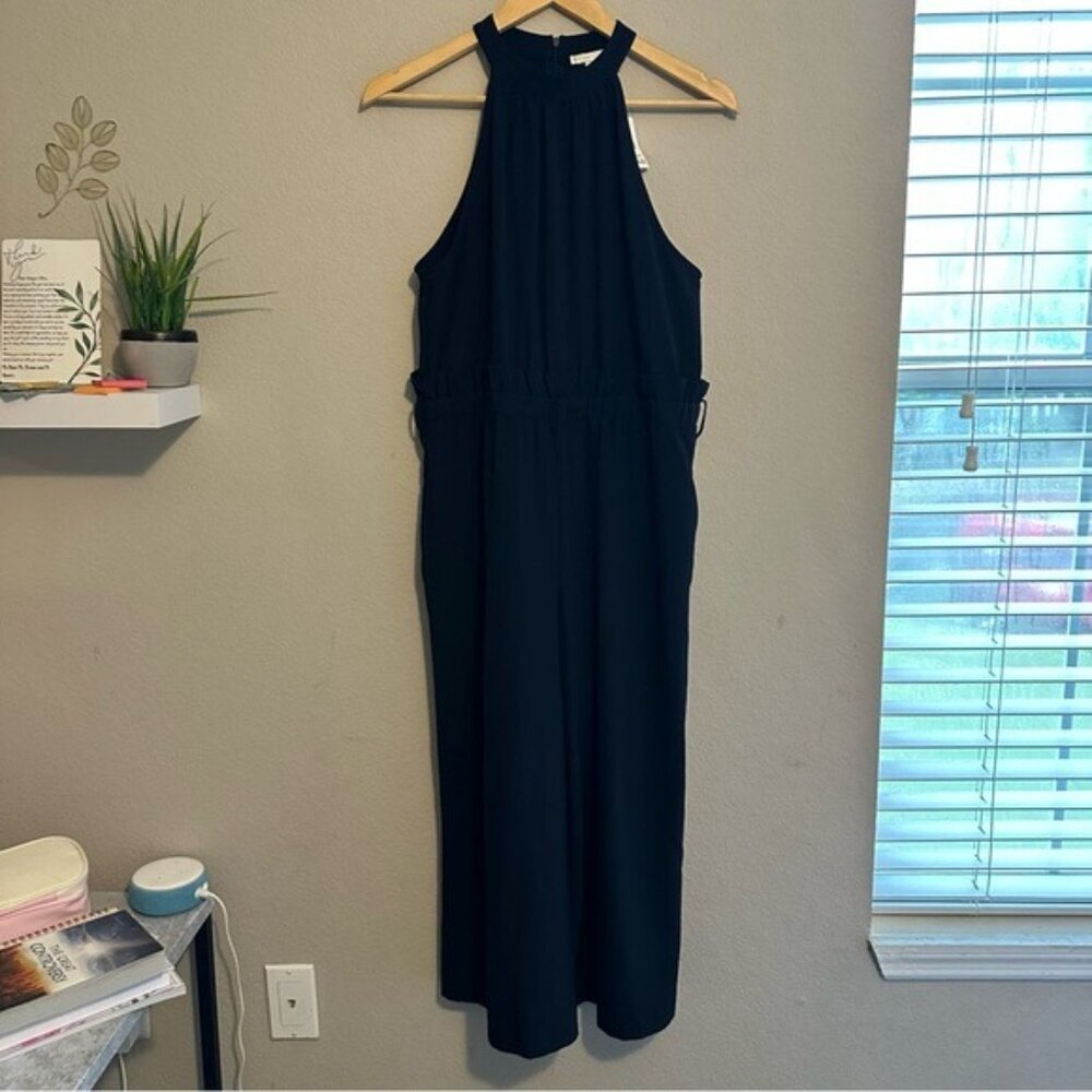 Cato Navy Ruffle Jumpsuit M Halter Wide-Leg | Elegant Chic Coquette NWT - Picture 2 of 10